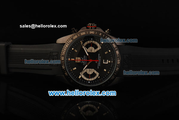 Tag Heuer Grand Carrera Calibre 17 Working Chronograph Full PVD Case with Black Dial and Rubber Strap - Click Image to Close